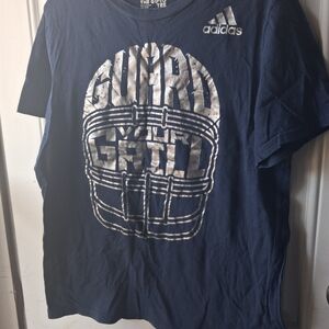 adidas Navy Short Sleeve Graphic Tee with Silver Helmet Print